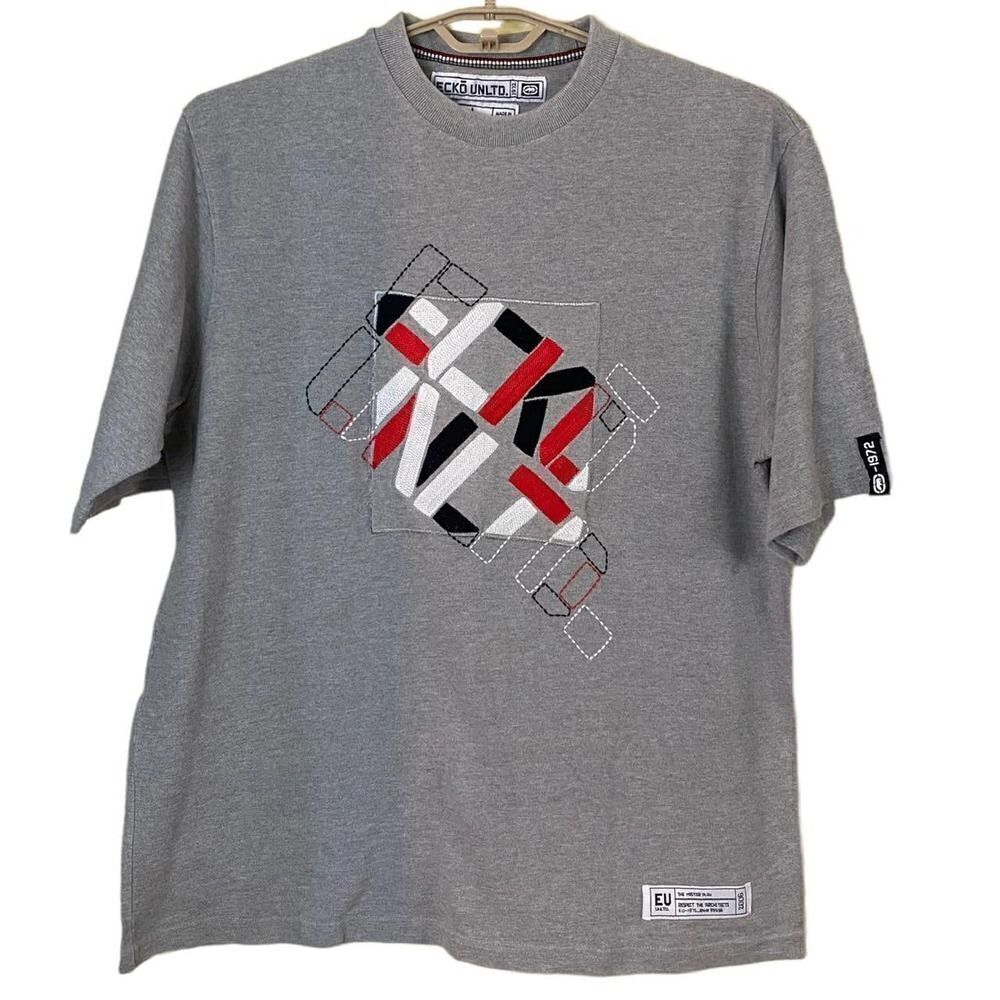 ECKO UNLTD. Embroidered Gray Graphic Top Size Large